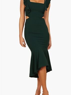 Petal & Pup Dark Green Ruffle Midi Dress